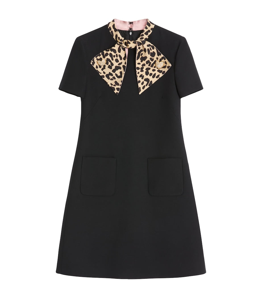 Valentino Black Wool-Silk Leopard-Tie Mini Dress