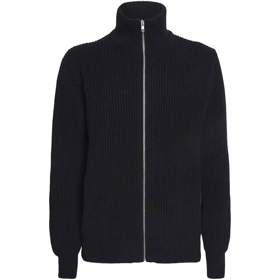 MM6 Maison Margiela Black Rib-Knit Zip-Up Cardigan