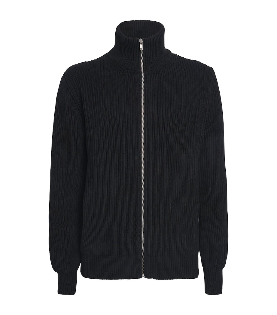 MM6 Maison Margiela Black Rib-Knit Zip-Up Cardigan
