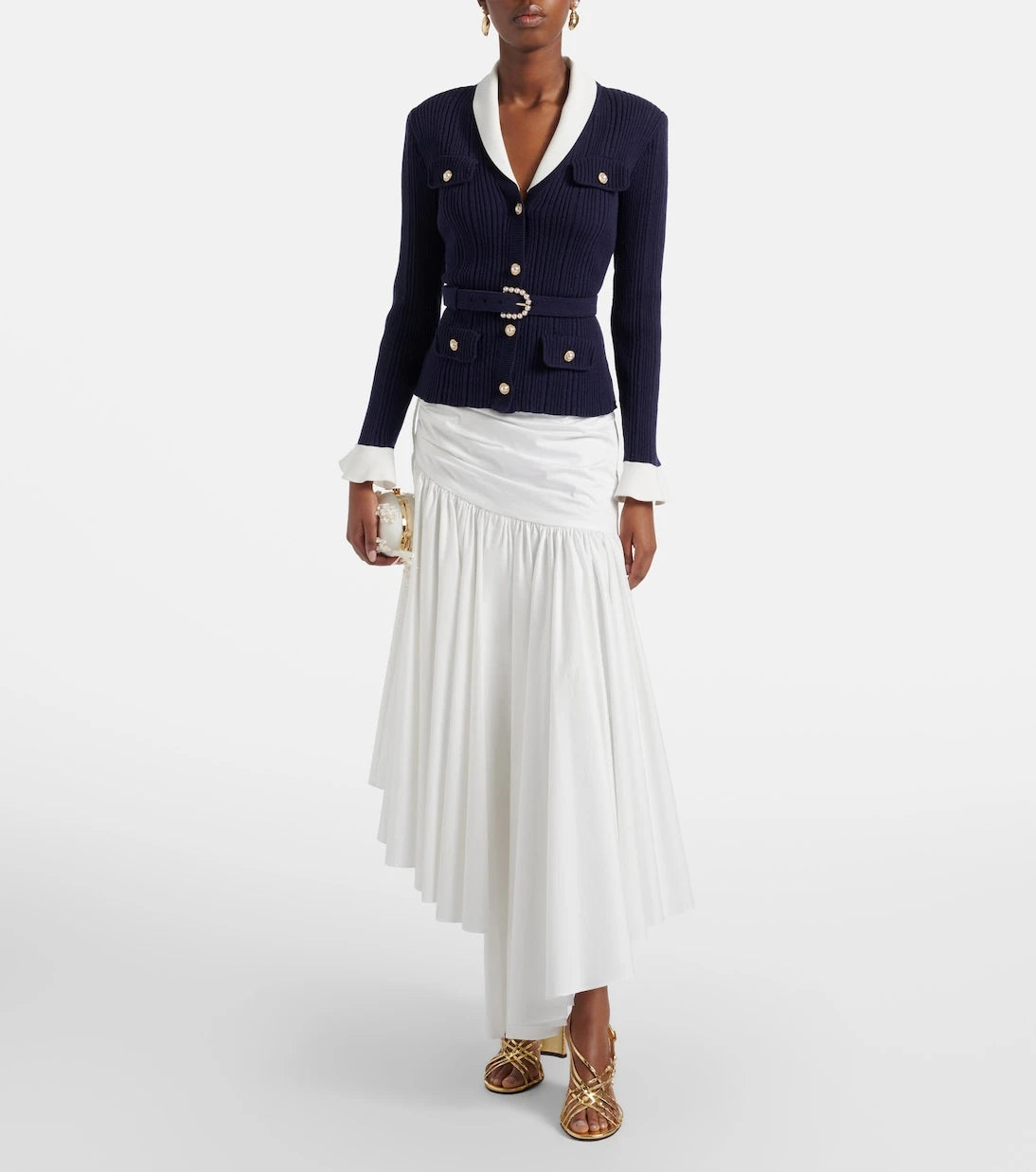 Self-Portrait - Belted ribbed-knit cardigan