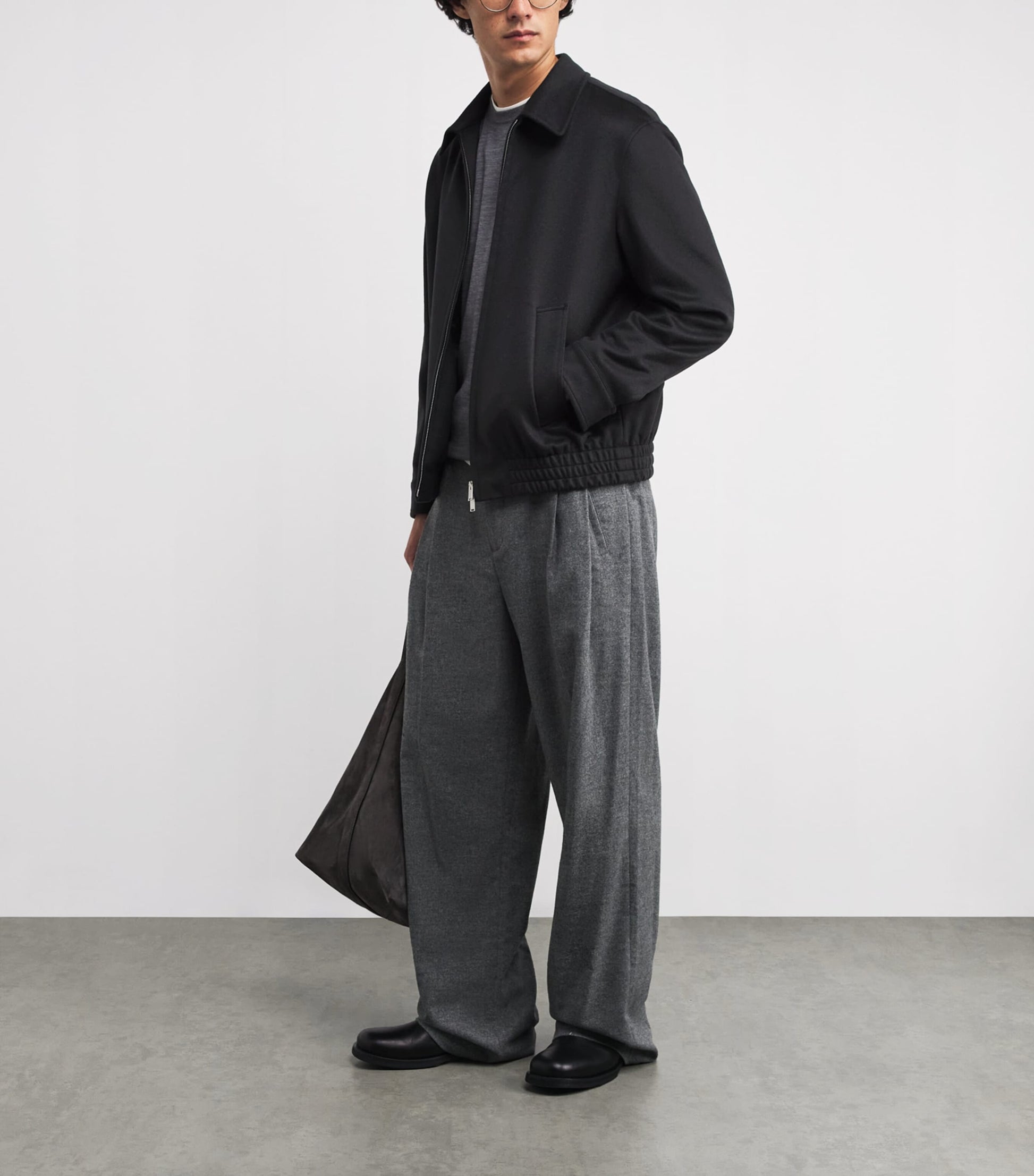 Navy Cashmere-Wool Bomber Jacket