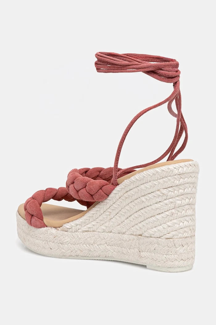 Manebi Süet Eğik Platformlu İki Örgülü Bant Wedge Espadrilles