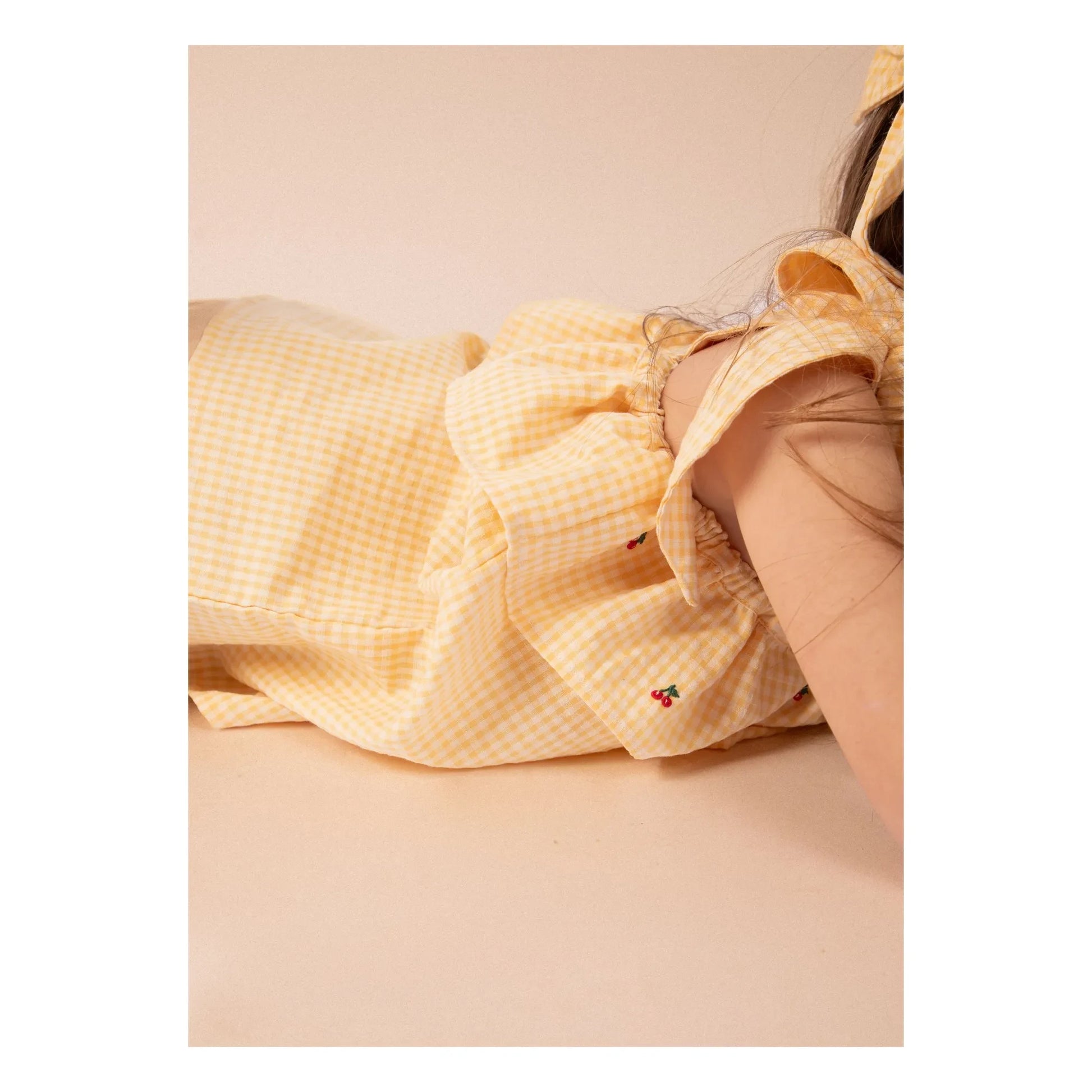 Loir - Blouse Castille Vichy Cerises Coton Bio | Yellow