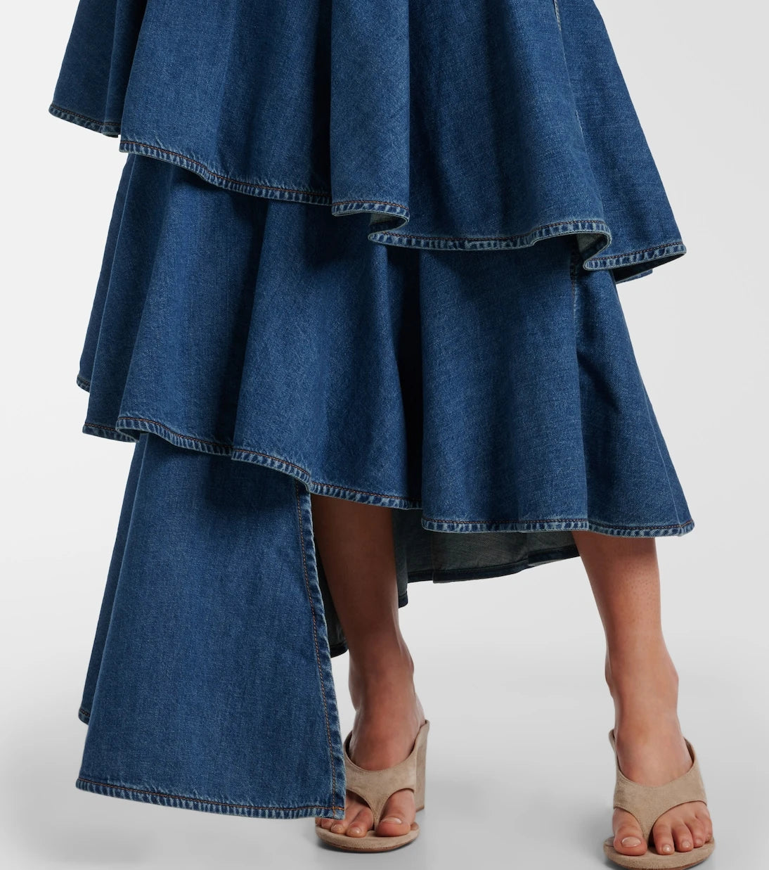 Alaïa - Spiral tiered denim midi skirt