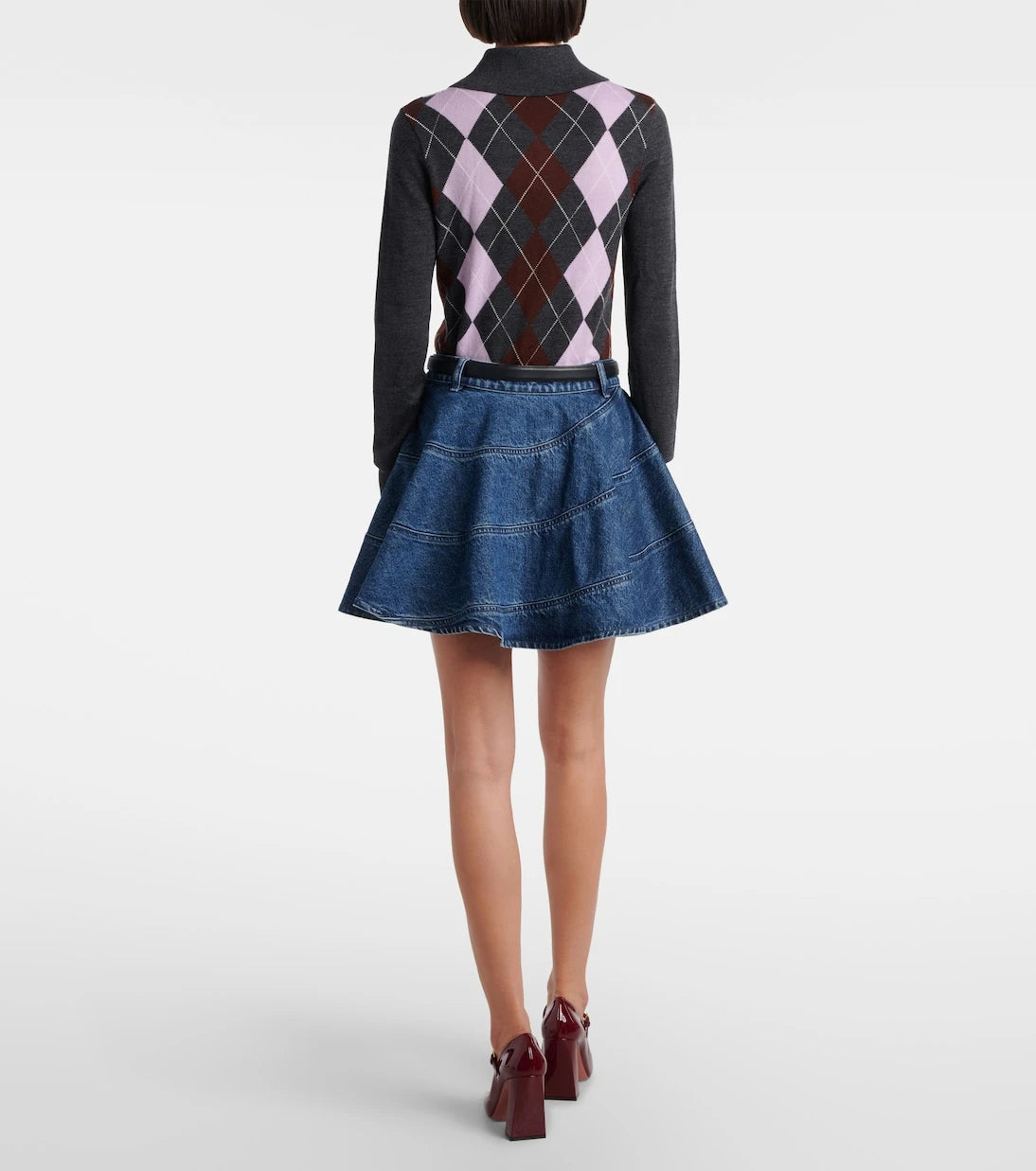 Self-Portrait - Belted denim miniskirt