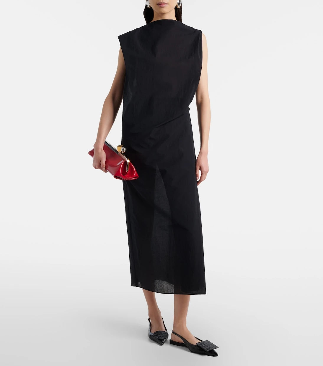 Jacquemus - Drap cotton-blend poplin midi dress