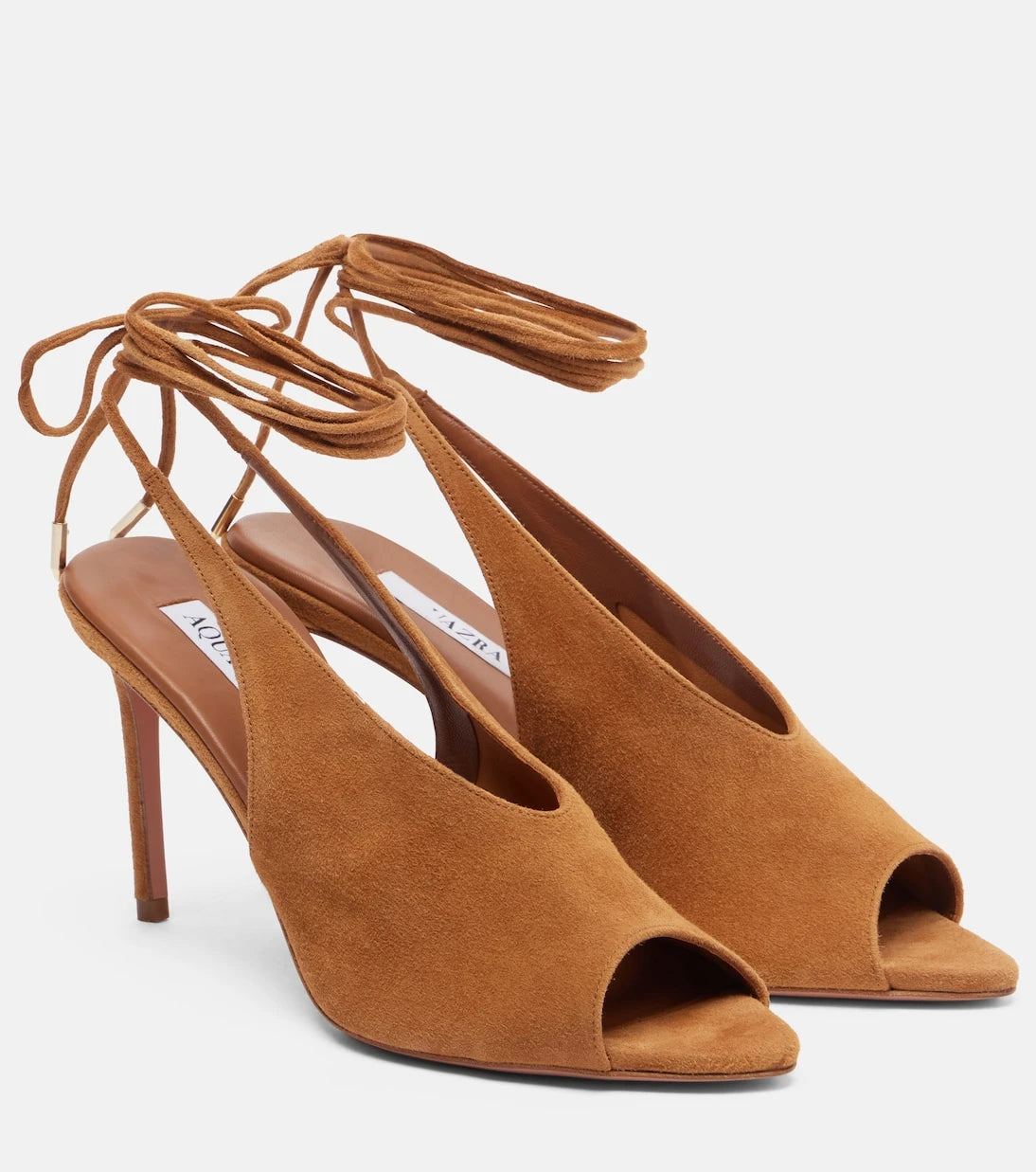 Aquazzura - Lais suede peep-toe slingback pumps