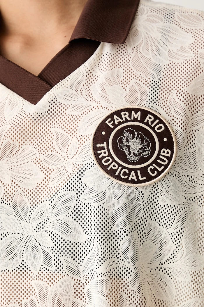 adidas x Farm Rio ajurlu yakalı kadın tişört