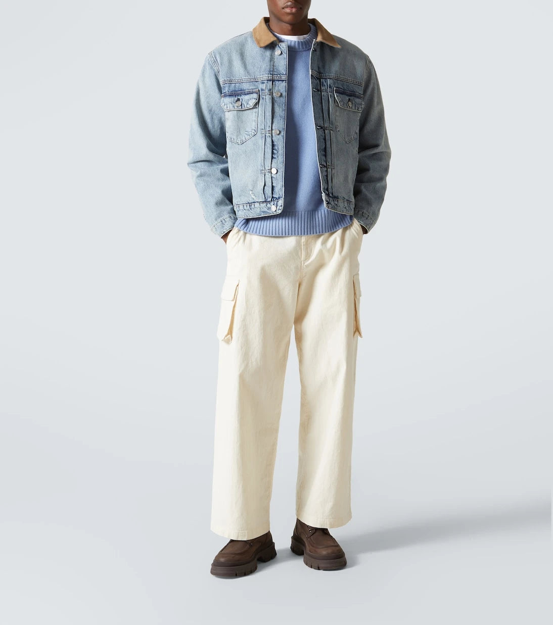 Frame - Distressed suede-trimmed denim jacket