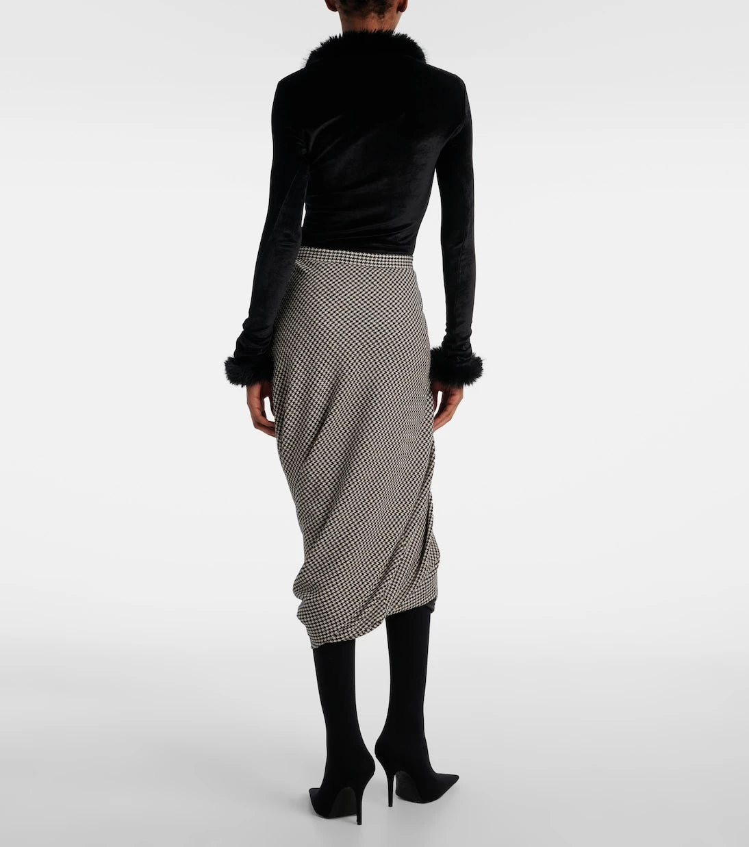 Balenciaga - تنورة قلم رصاص من الصوف بنقشة الكاروهات الملتوية