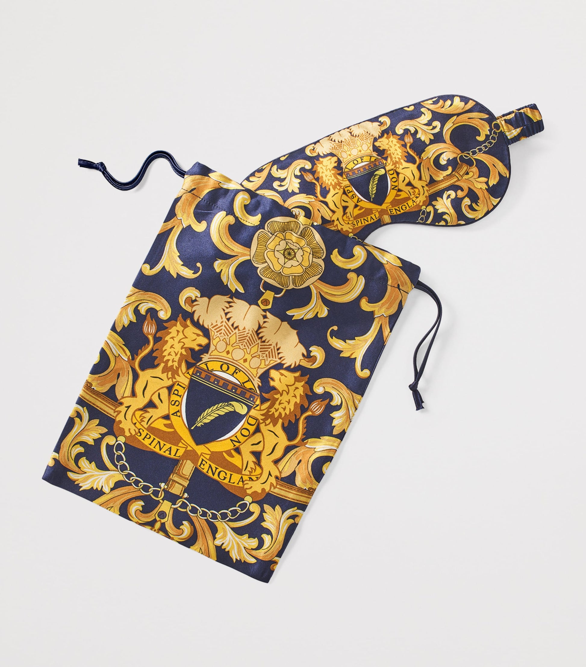 Navy Silk Printed Eye Mask