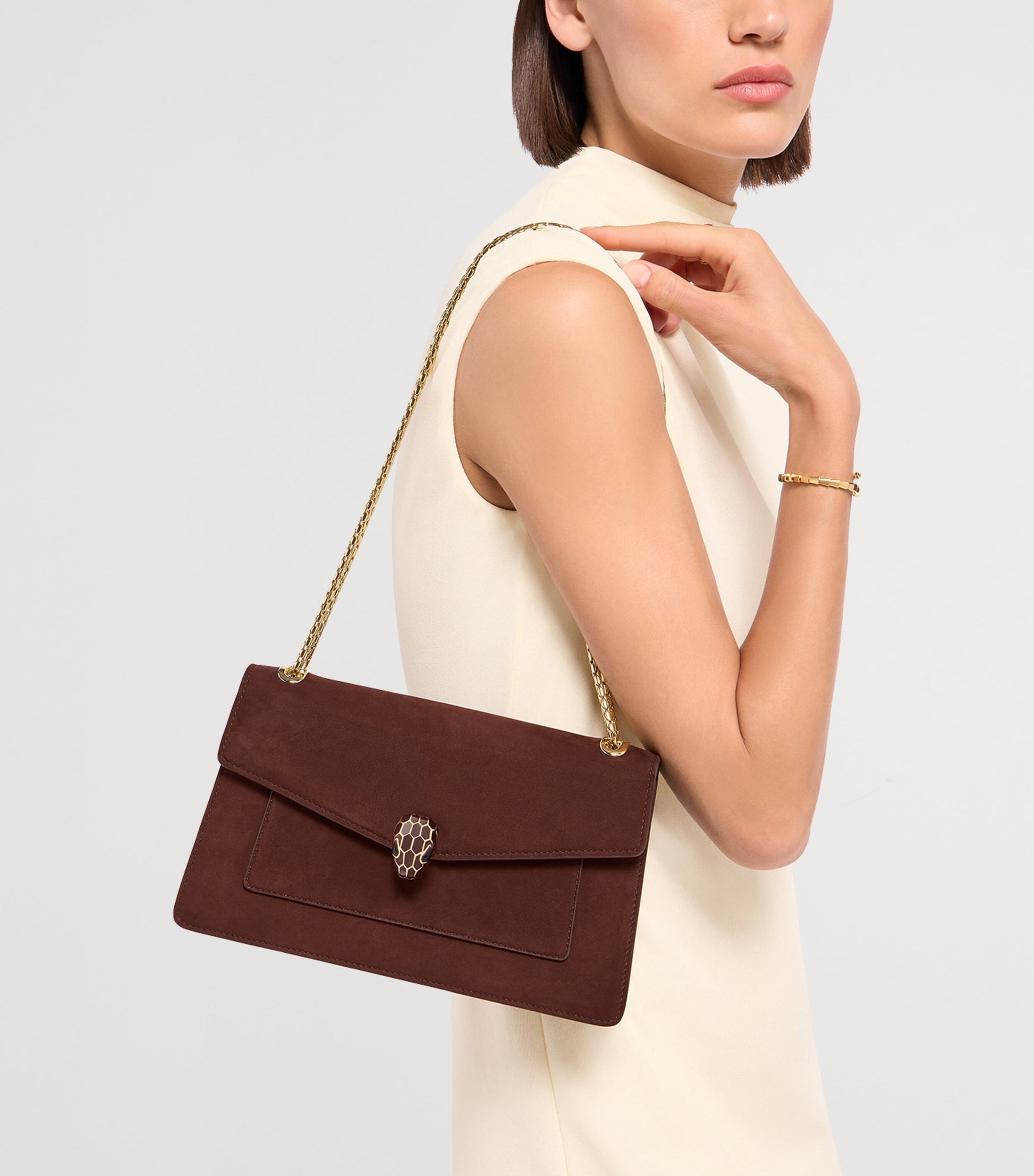 Brown Nubuck Leather Serpenti Forever Shoulder Bag