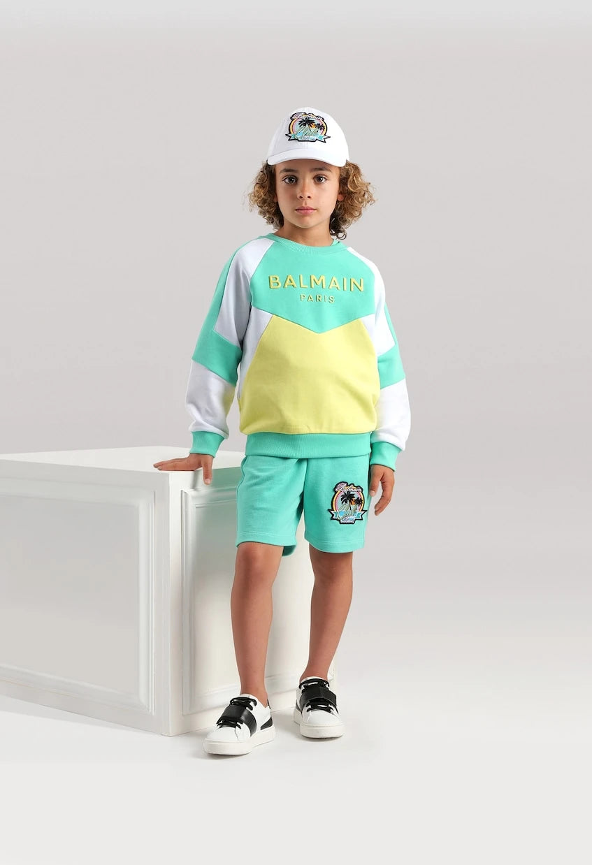 Balmain Kids - سويت شيرت من القطن جيرسي بطبعة شعار الماركة