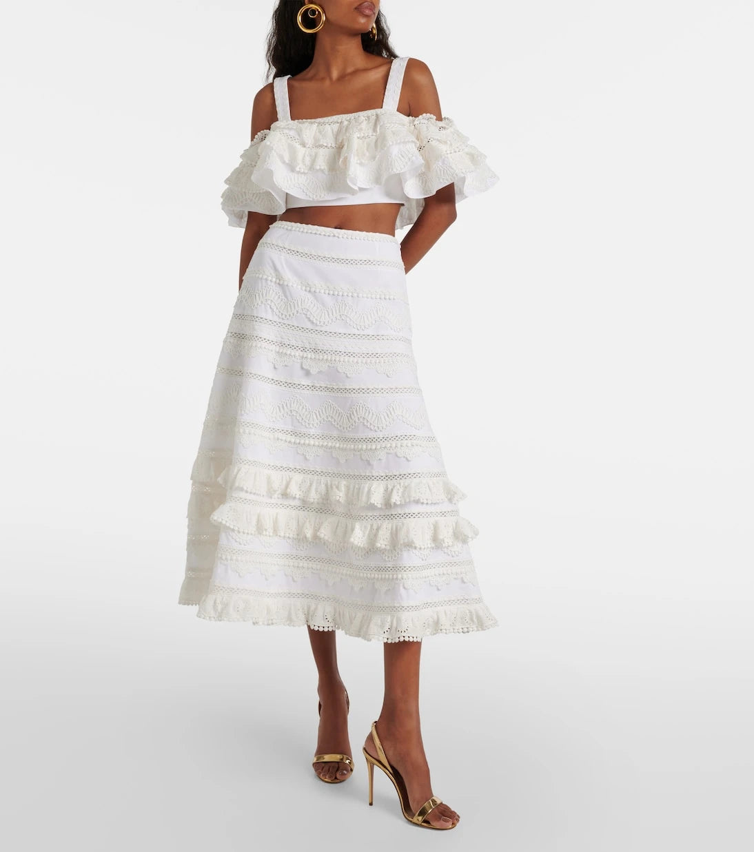 Carolina Herrera - Embroidered ruffled cotton crop top