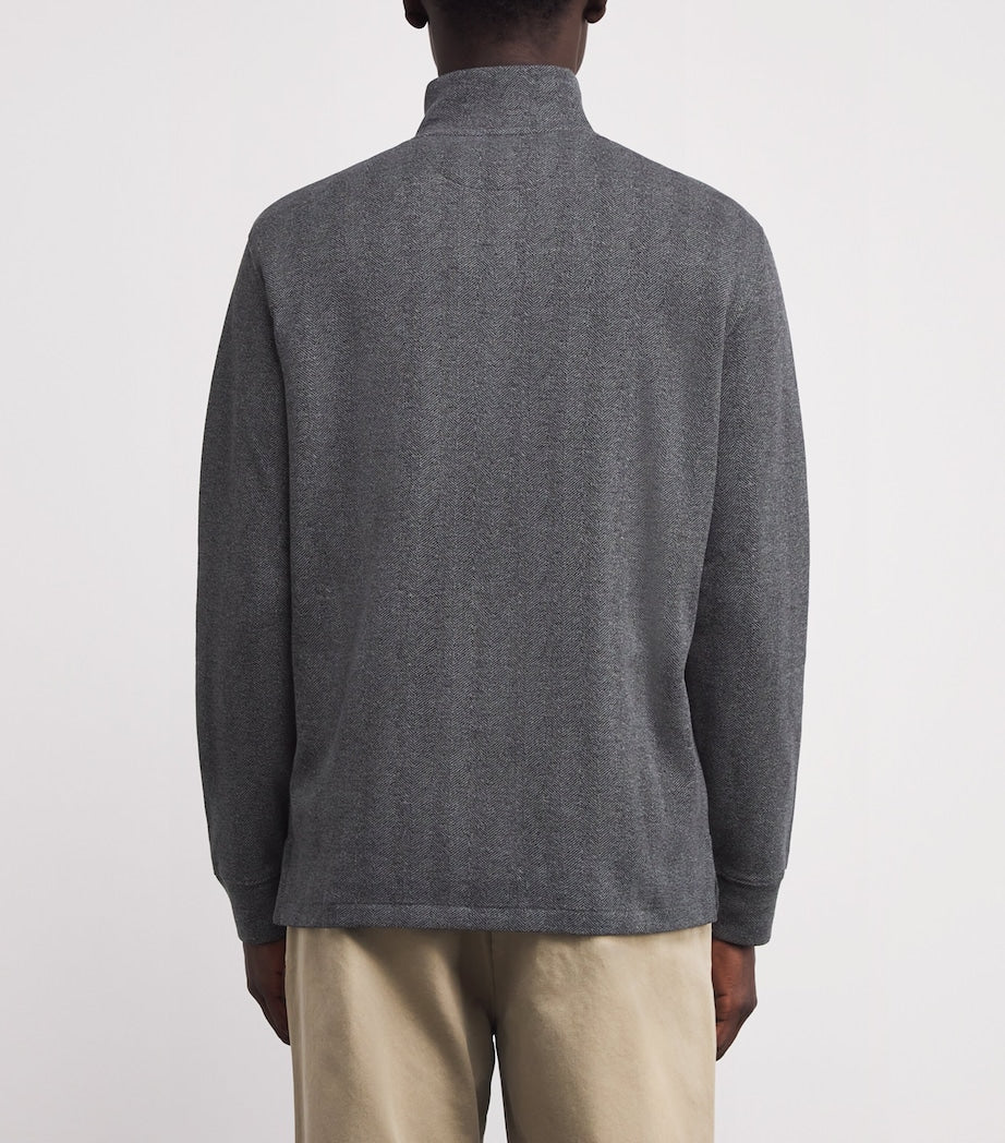 Polo Ralph Lauren Grey Cotton Heringbone Quarter-Zip Sweatshirt