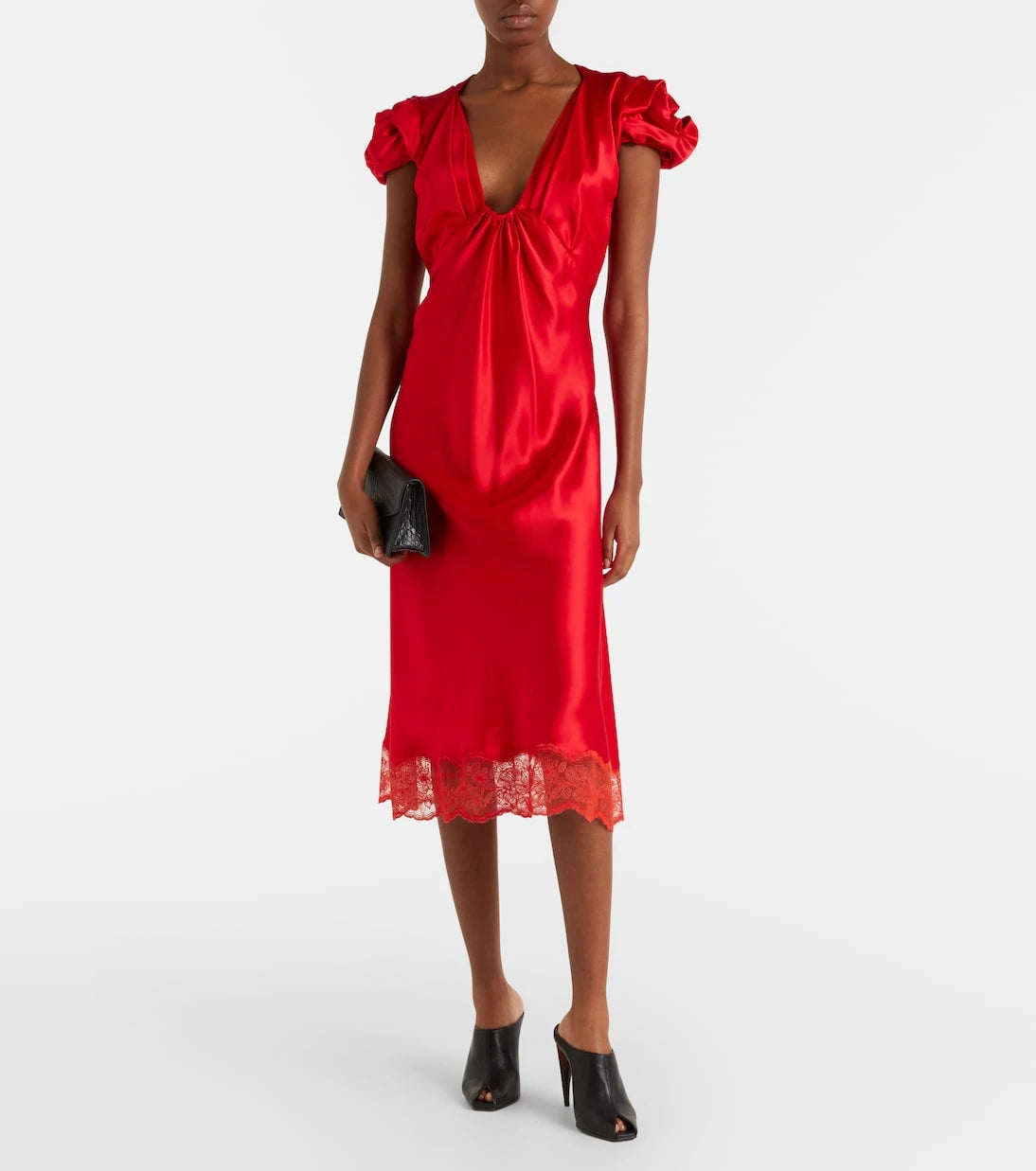 McQueen - Lace-trimmed satin midi dress