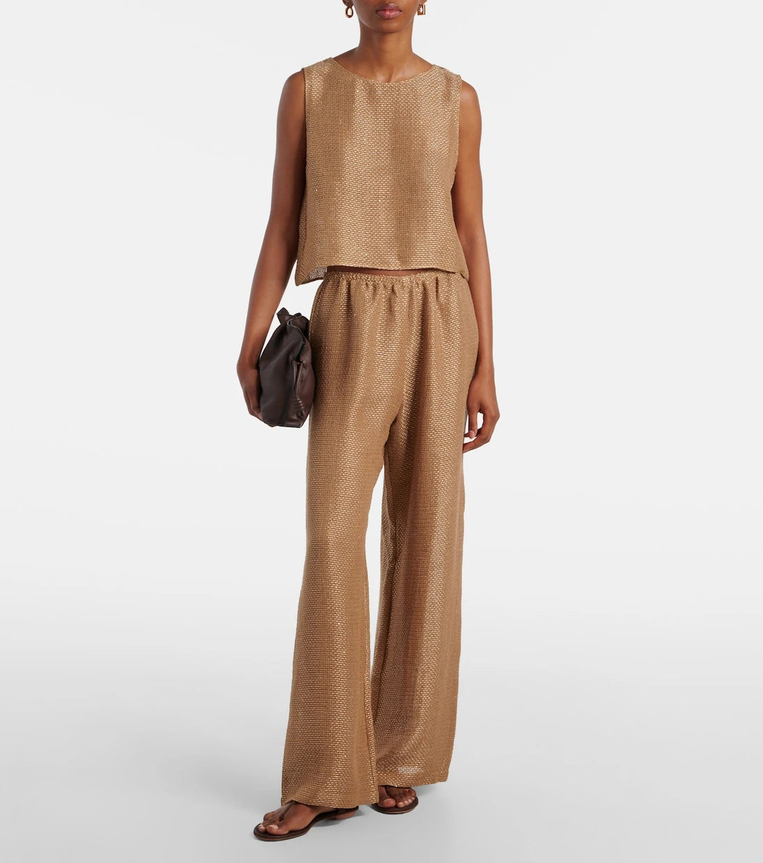 Leset - Stella sequined linen-blend wide-leg pants