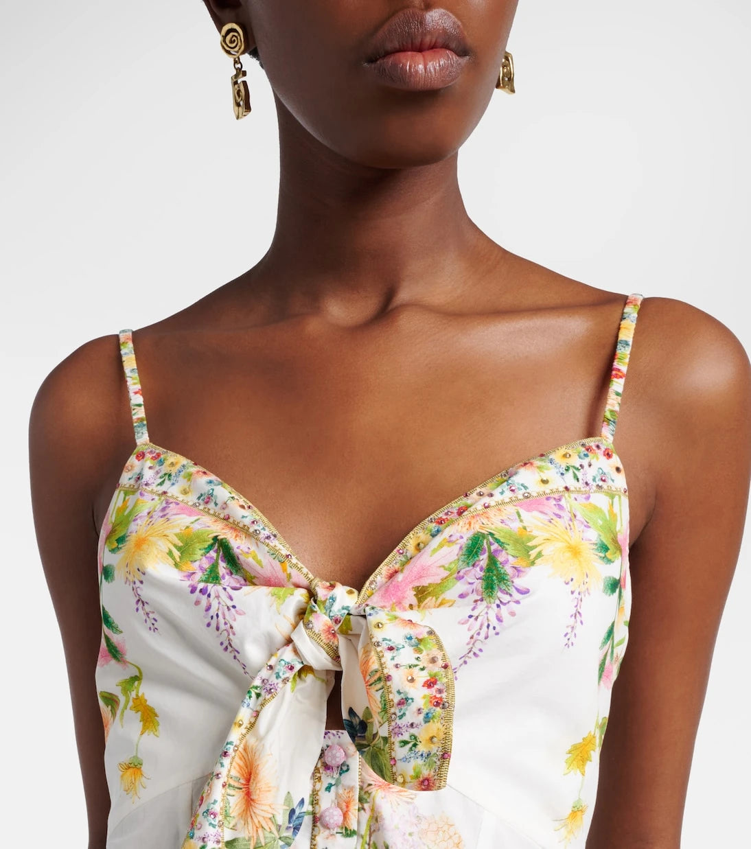 Camilla - Bow-detail floral cotton minidress
