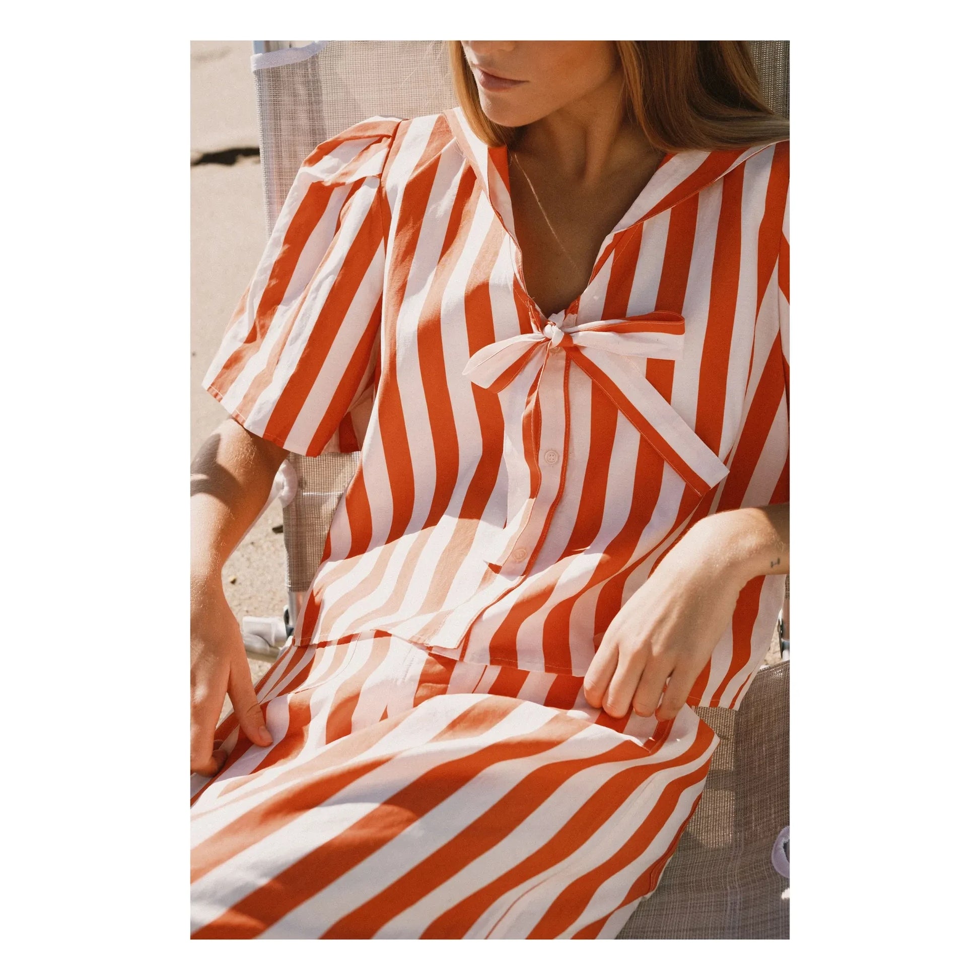 The Tiny Big Sister - Sailor Stripes Linen and Cotton Blouse  | Red