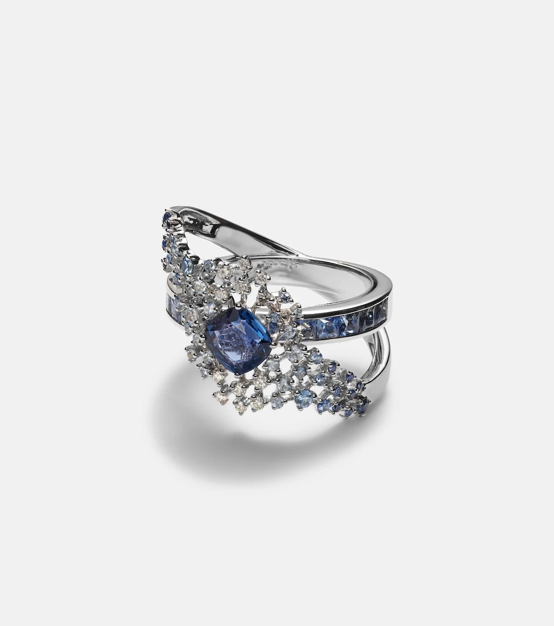 Ananya - Scatter Orbit 18kt white gold ring with sapphires and diamonds
