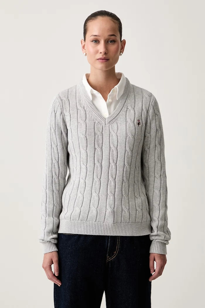 U.S. Polo Assn. Kadın Pamuklu V Yaka Örgü Kazak