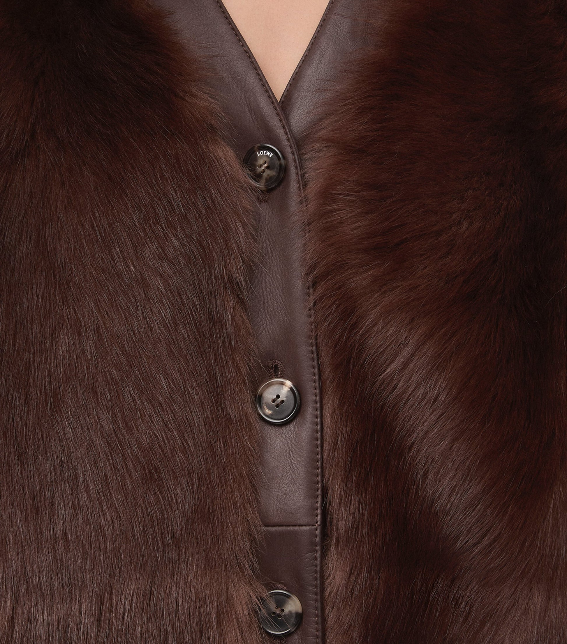 LOEWE Brown Leather Fur-Covered Cardigan