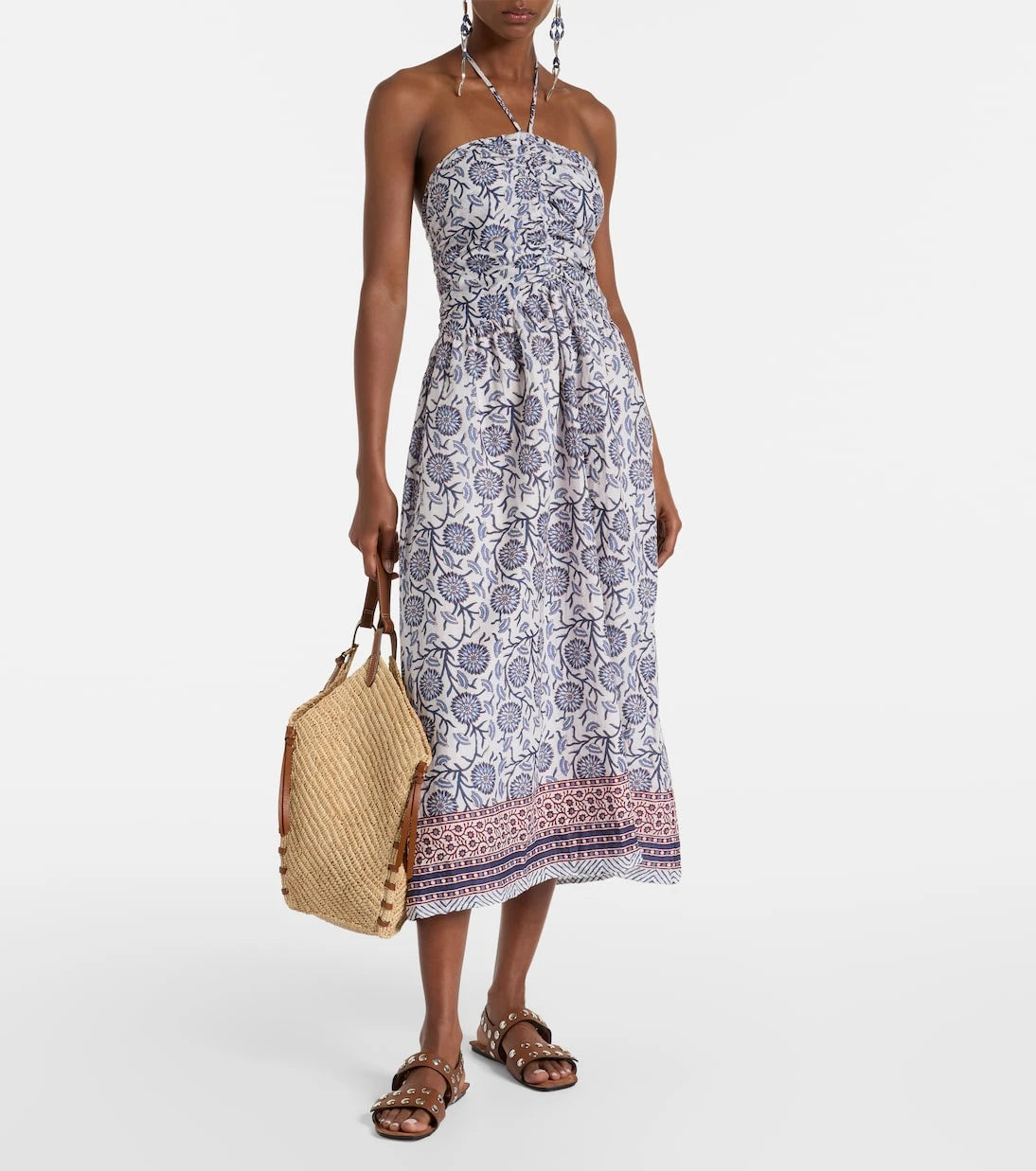 Velvet - Floral ruched cotton midi dress