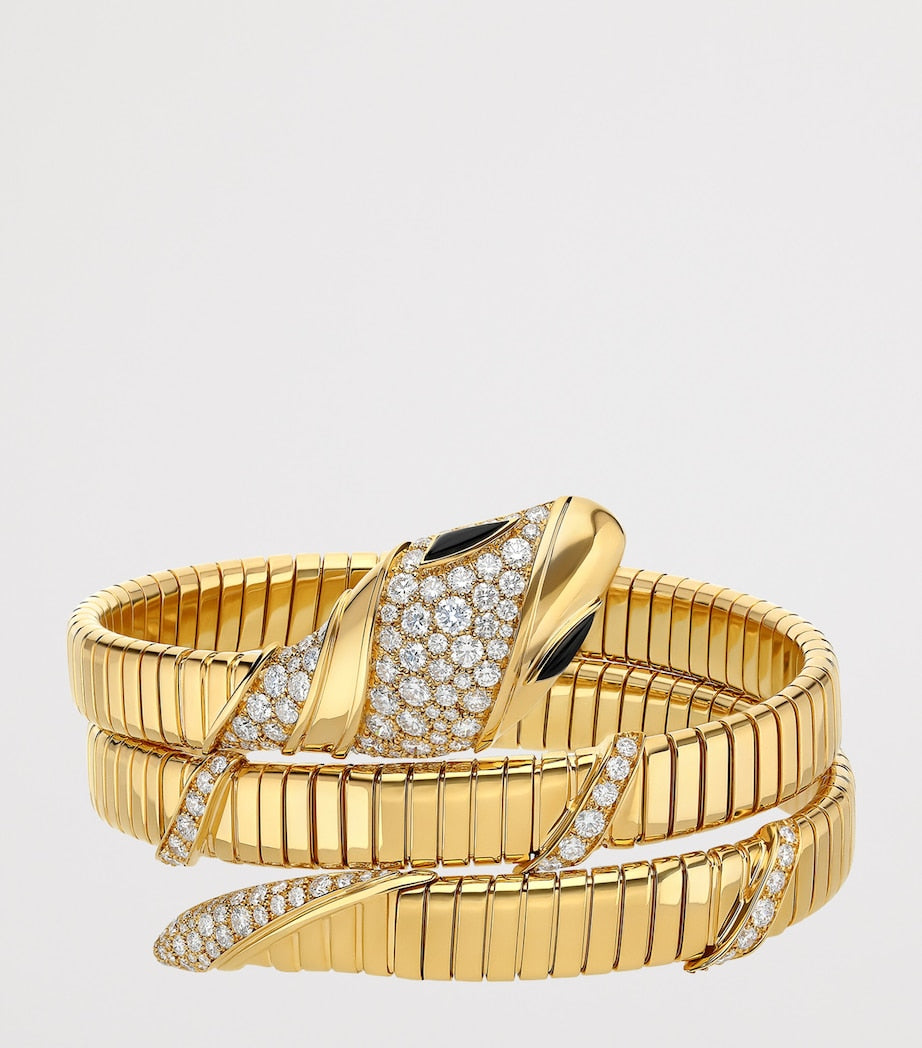 Yellow Gold and Diamond Serpenti Tubogas Bracelet