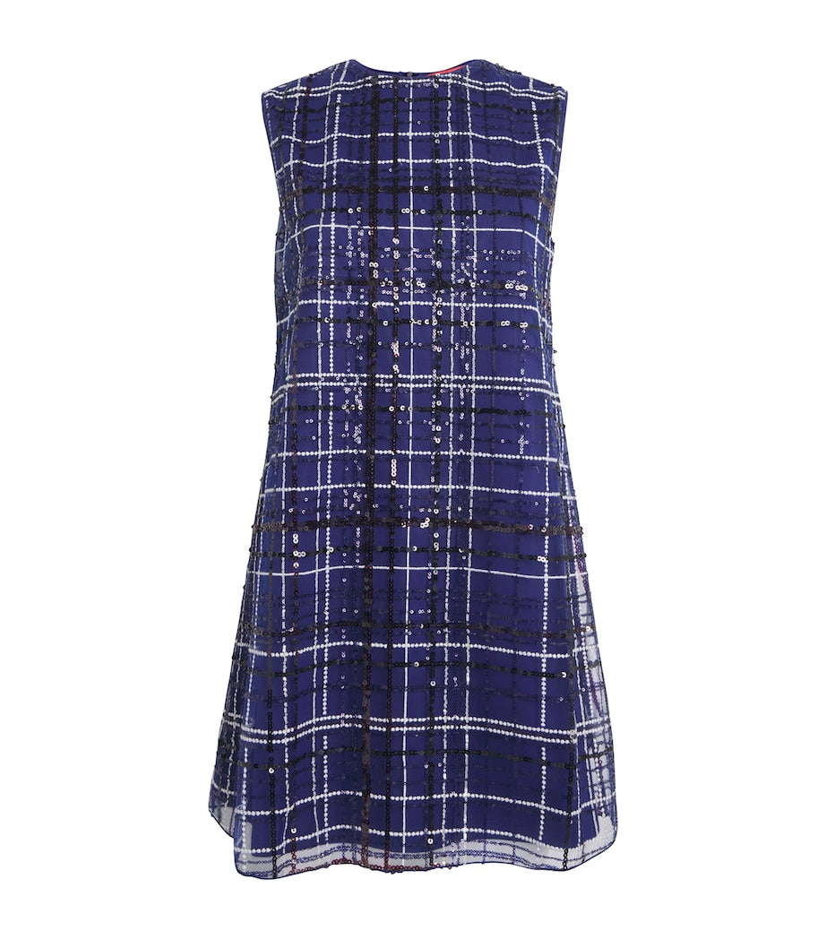 MAX&Co. Blue Sequin Check Mini Dress