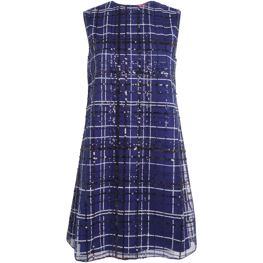 MAX&Co. Blue Sequin Check Mini Dress