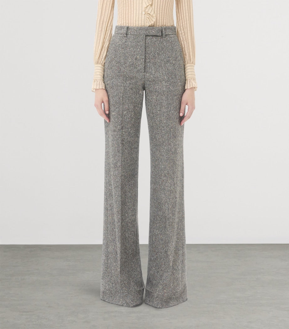 Valentino White Wool-Blend Speckled Wide-Leg Trousers