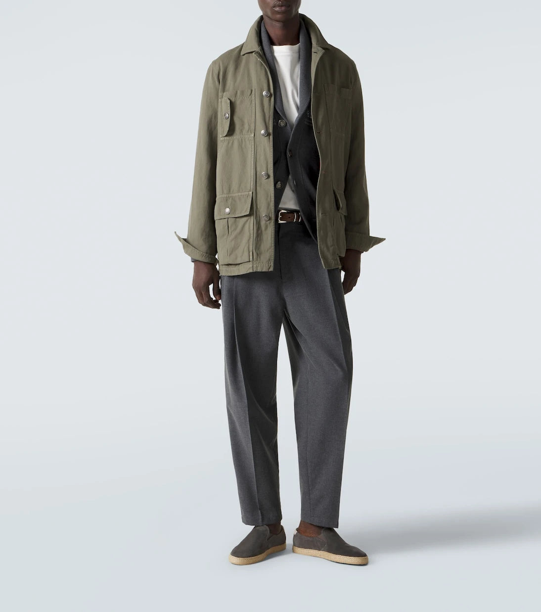 Brunello Cucinelli - Jute-trimmed suede slip-on shoes