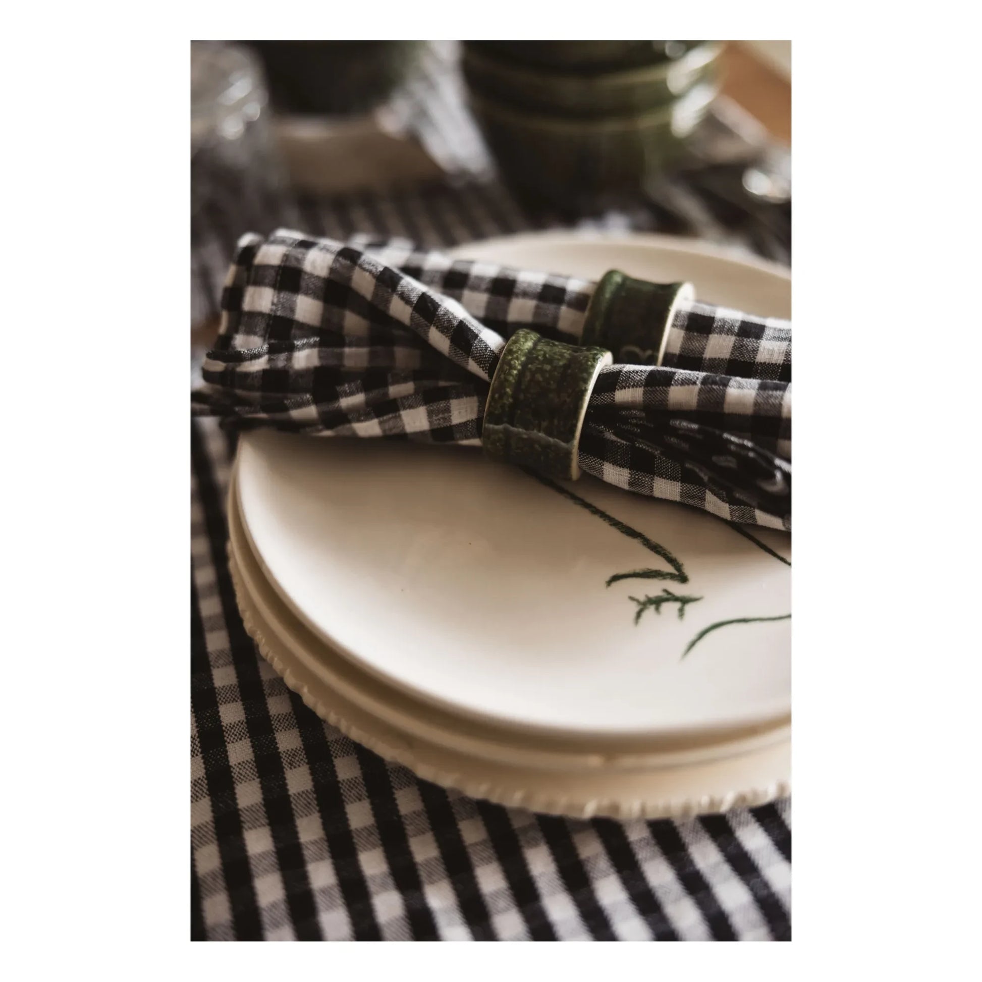Gabrielle Paris - Gingham Washed Linen Napkin | Black