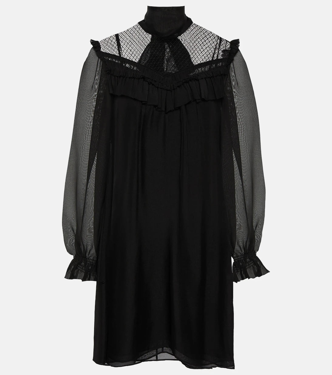 Dorothee Schumacher - Lace-trimmed ruffled silk minidress