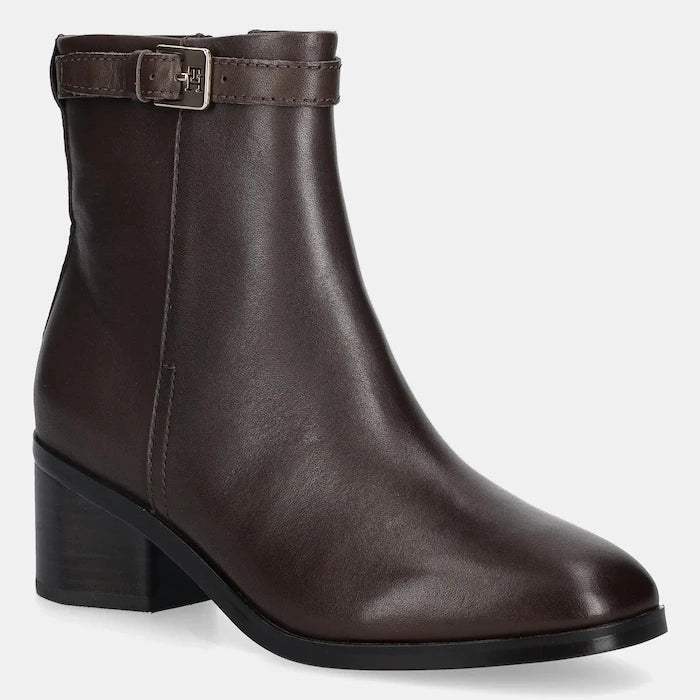 Tommy Hilfiger TH Buckle Riding Mid Heel Bootie Deri Bot