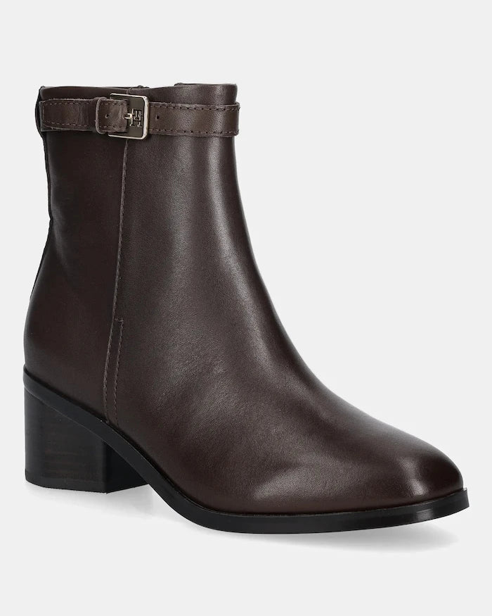 Tommy Hilfiger TH Buckle Riding Mid Heel Bootie Deri Bot
