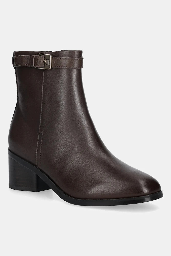 Tommy Hilfiger TH Buckle Riding Mid Heel Bootie Deri Bot