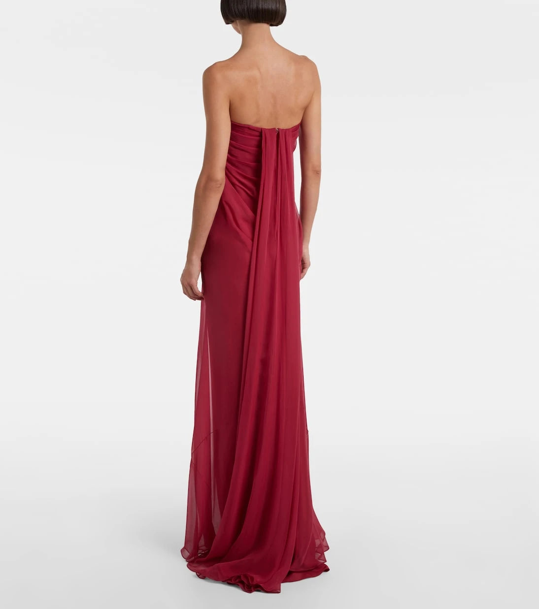 McQueen - Drapeli ipek şifon büstiyer elbise