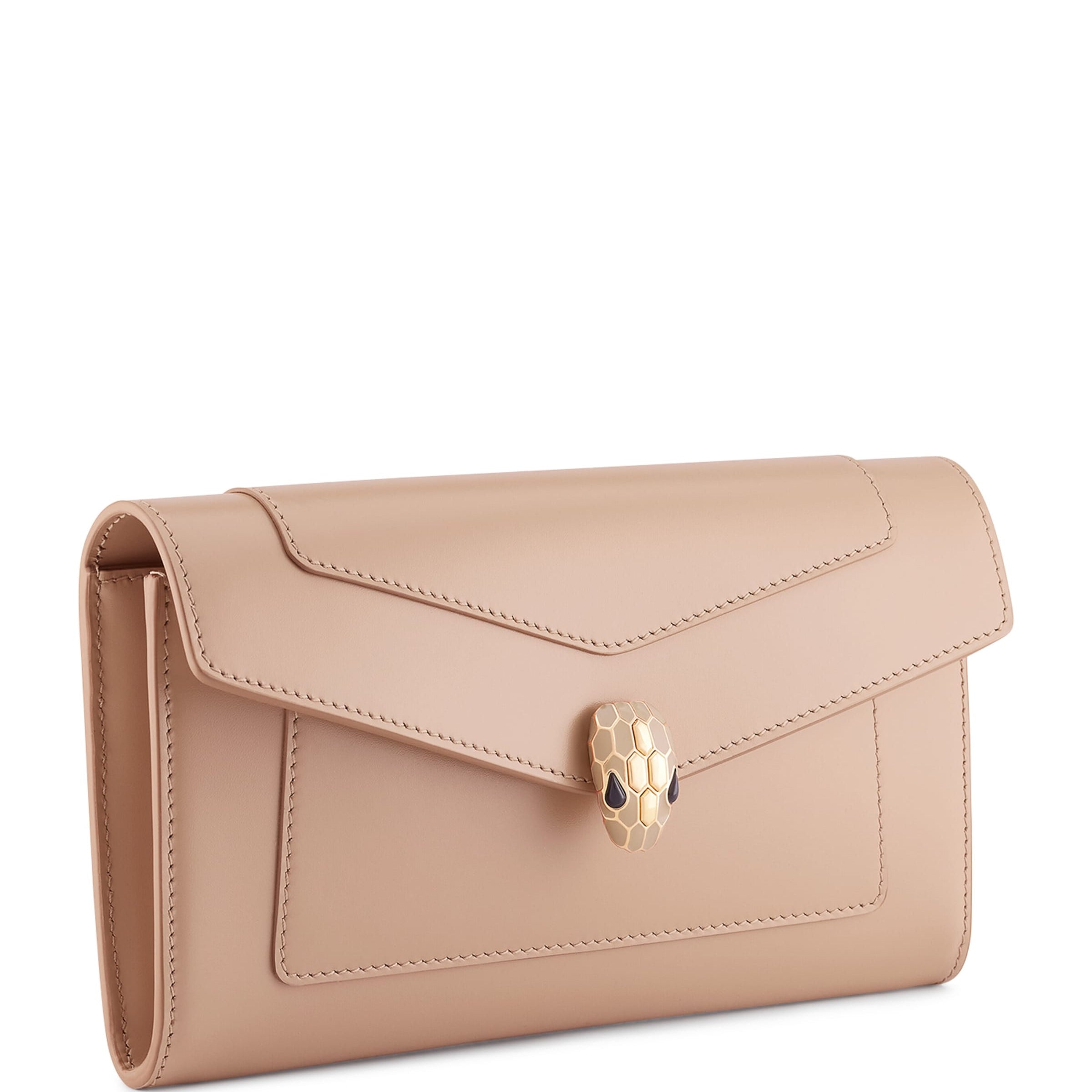 Beige Leather Serpenti Forever Long Wallet