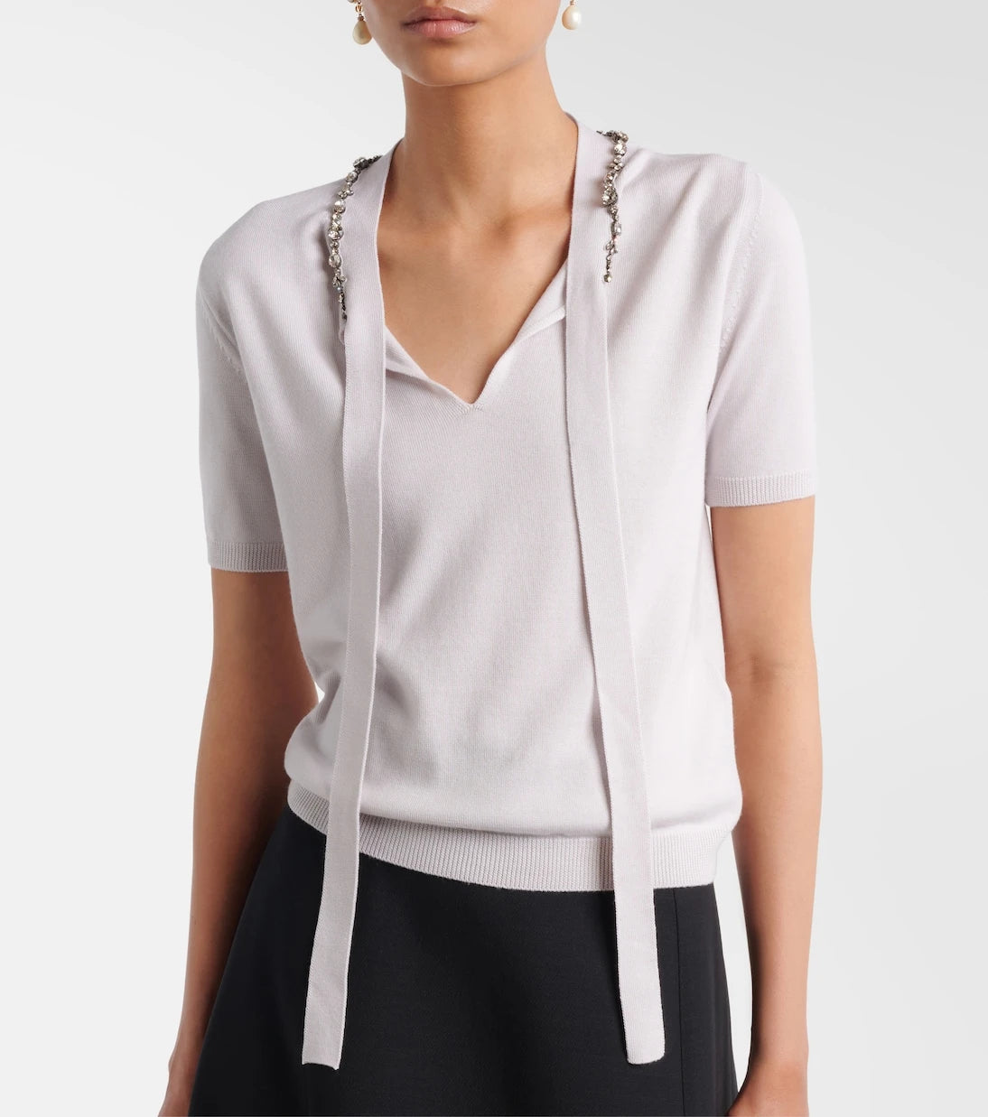 Valentino - Embellished tie-neck virgin wool sweater