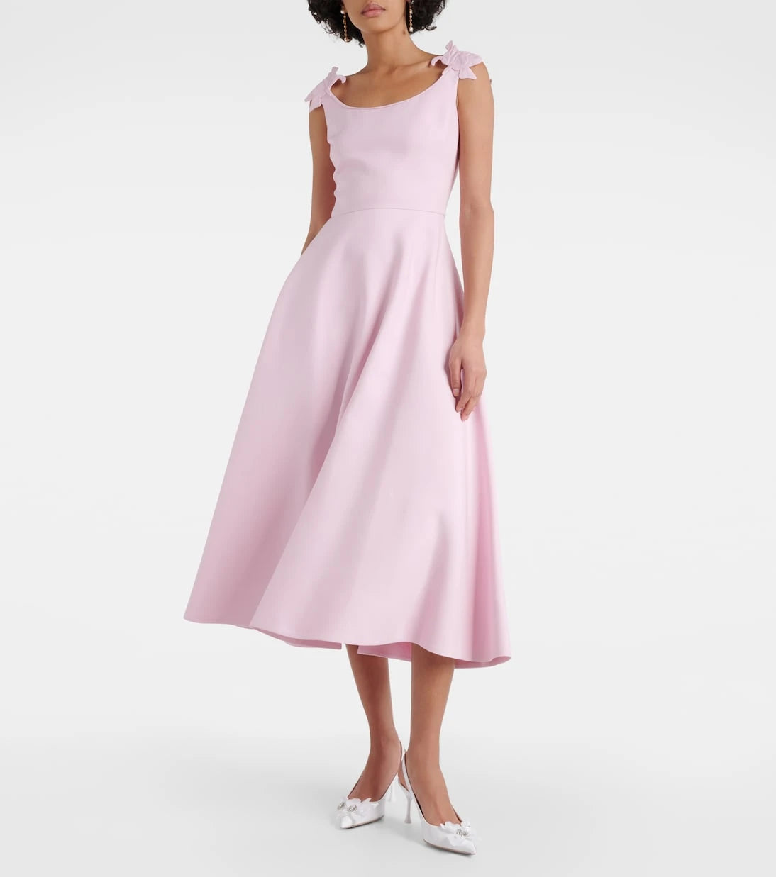 Valentino - Floral-appliqué wool and silk midi dress