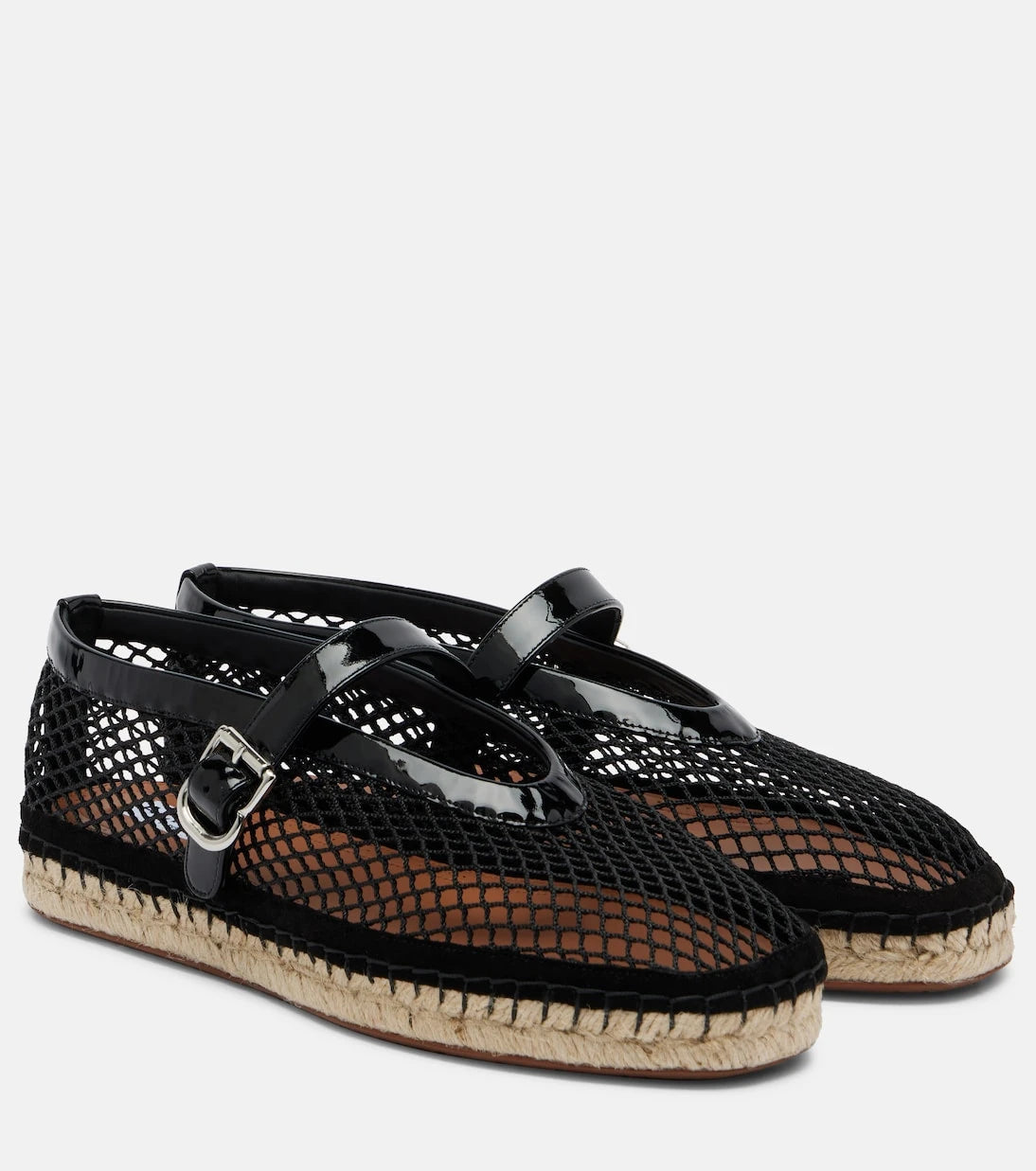 Alaïa - Fishnet leather-trimmed espadrilles