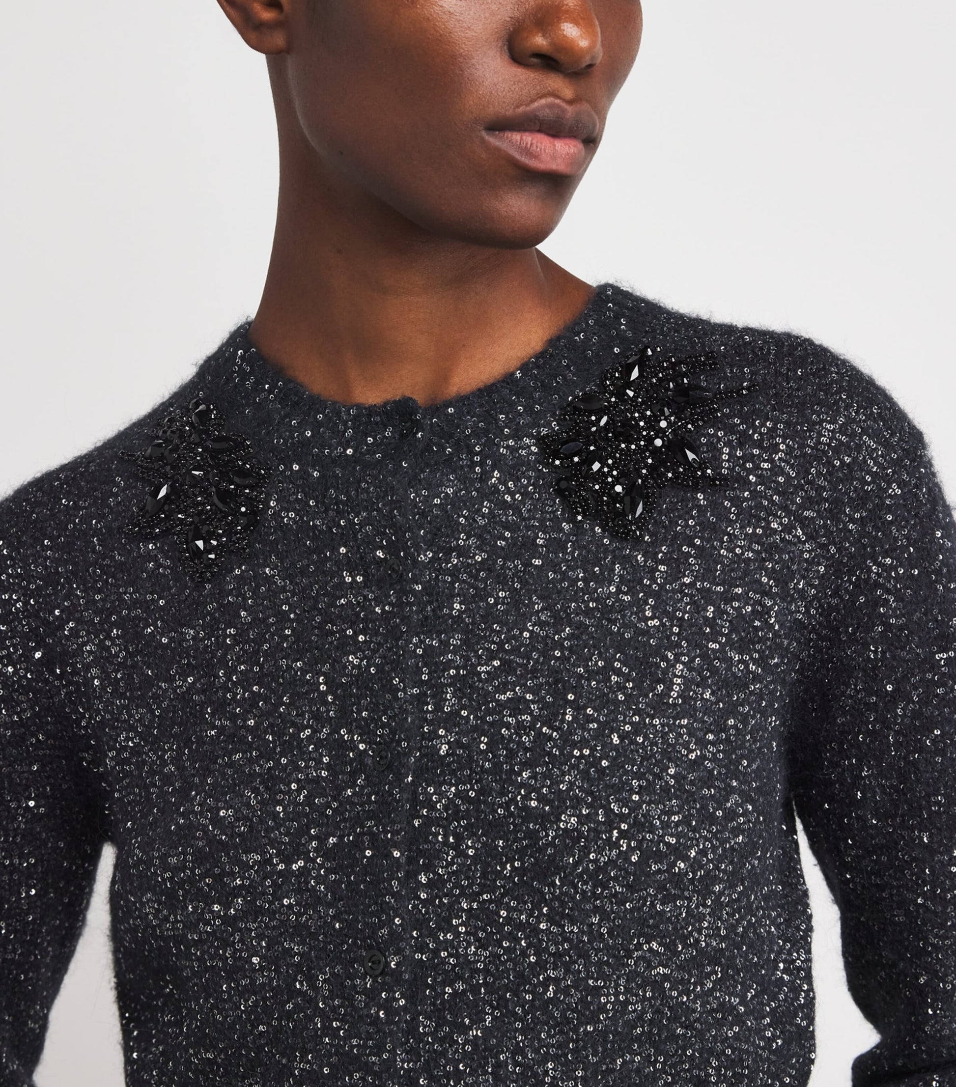 Erdem Black Wool-Blend Sequin Cardigan