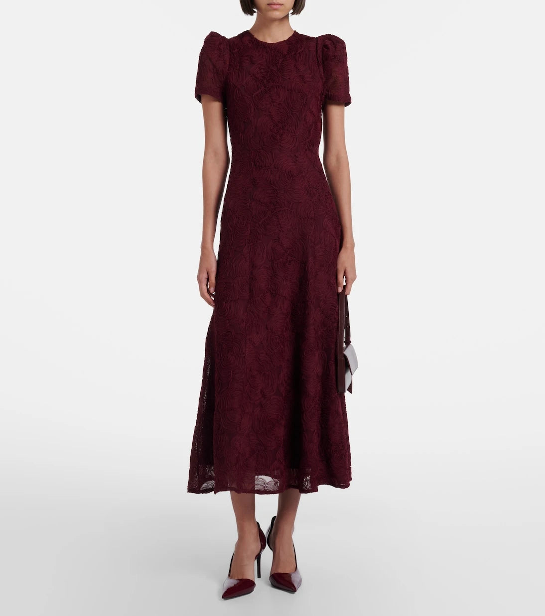 Rotate - Floral-appliqué mesh midi dress