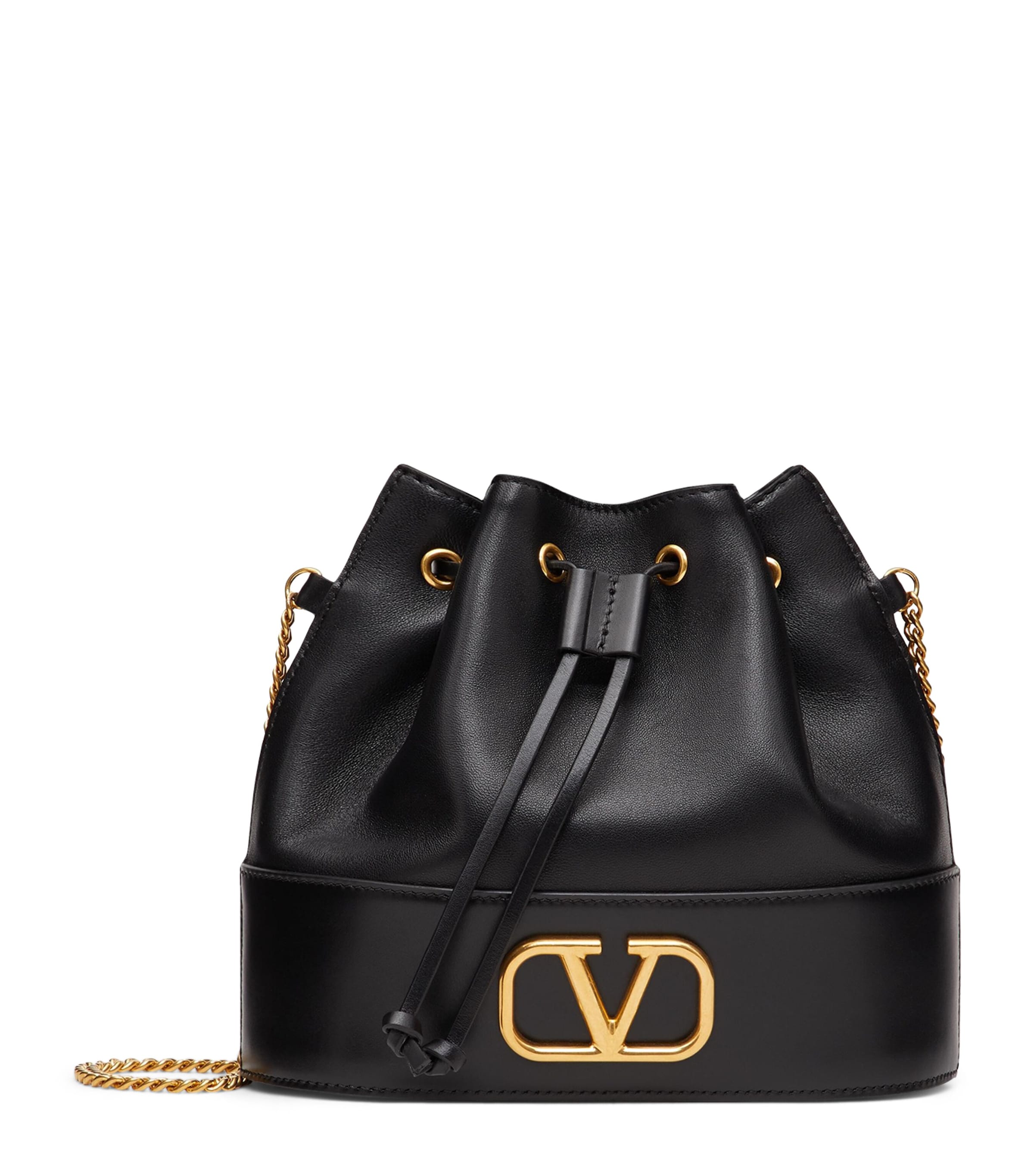 Valentino Garavani Black Leather VLogo Bucket Bag