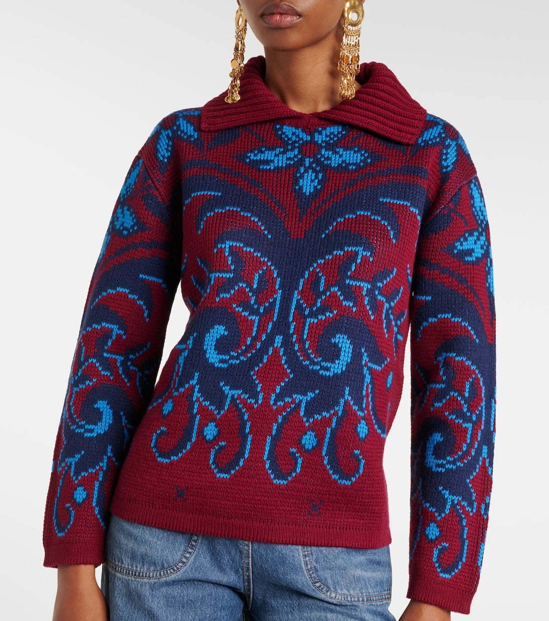 Etro - سويتر بولو من صوف الجاكار بنقشة البيزلي