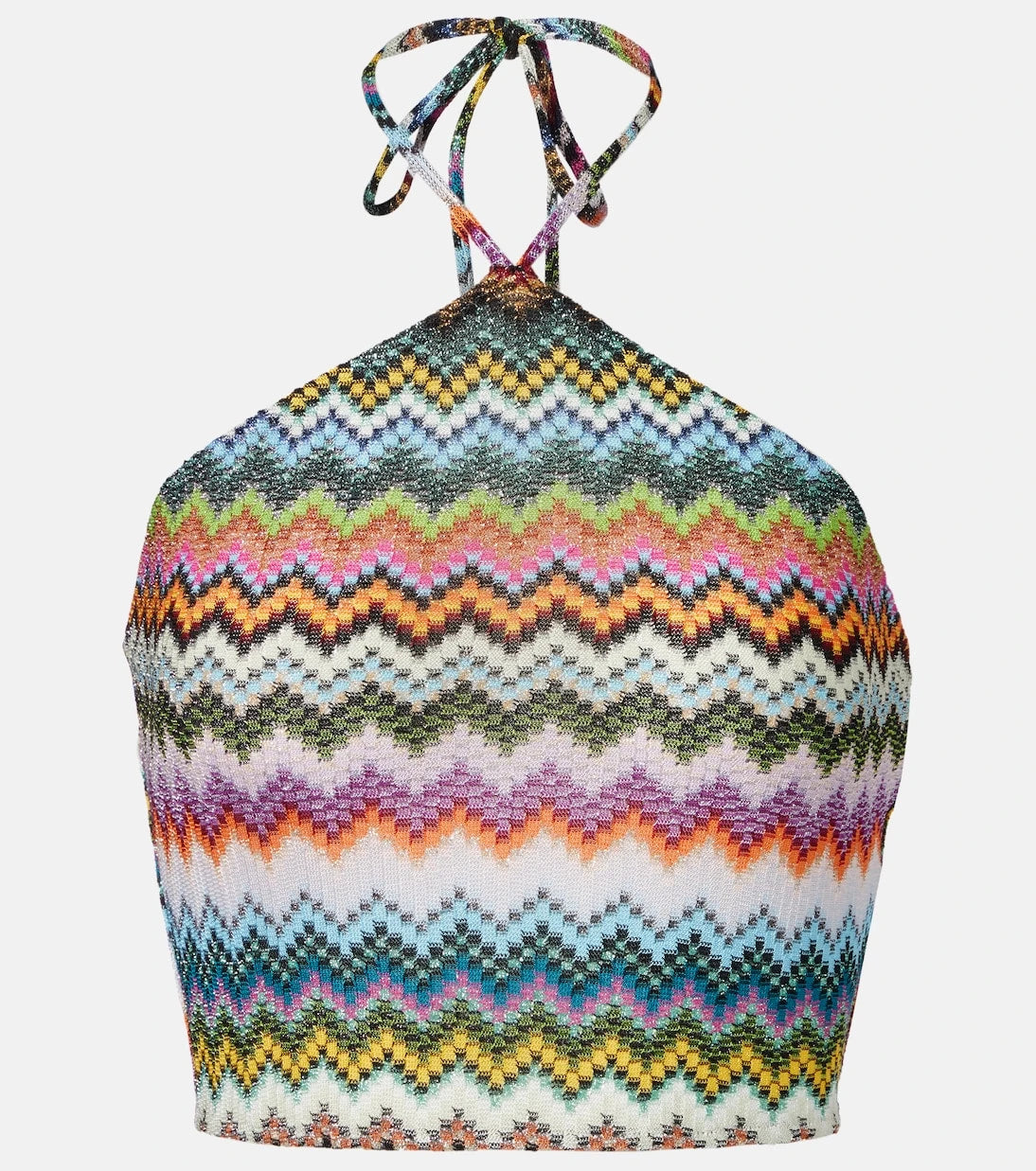 Missoni - توب قصير لامع بياقة رسن بنقشة الزجزاج