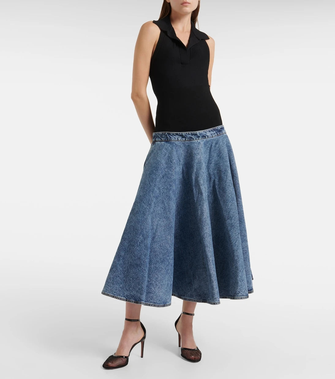 Alaïa - Denim and cotton jersey midi skirt
