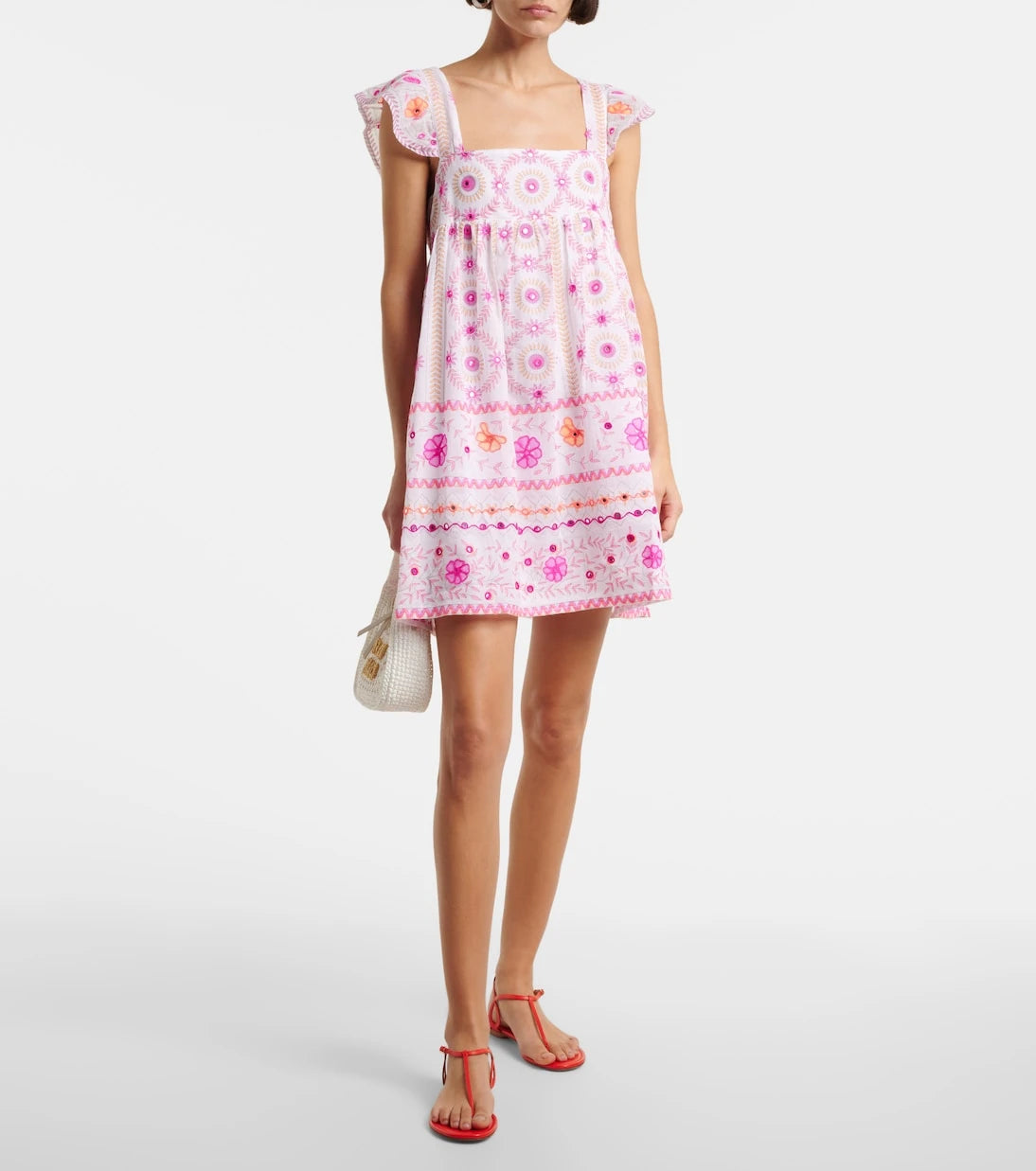 Juliet Dunn - Embroidered printed cotton minidress
