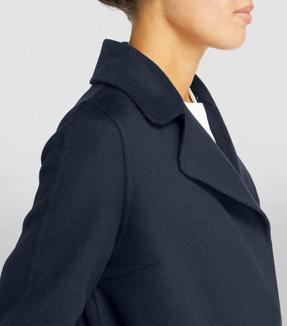 Yves Salomon Blue Cashmere-Wool Fox Fur-Trim Coat